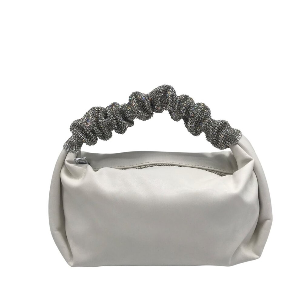 MMS Brands White Faux Leather Shoulder Bag With Ruffeled Handles
